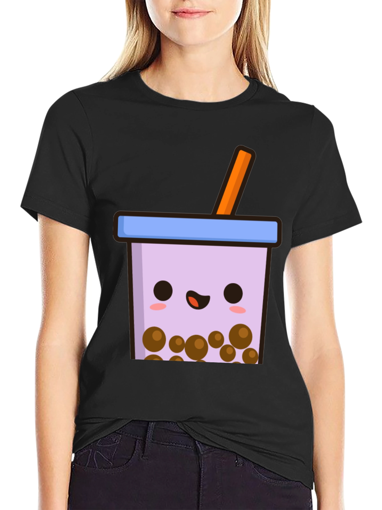 Cute Bubble Tea Graphic Tee - Black Unisex T-Shirt