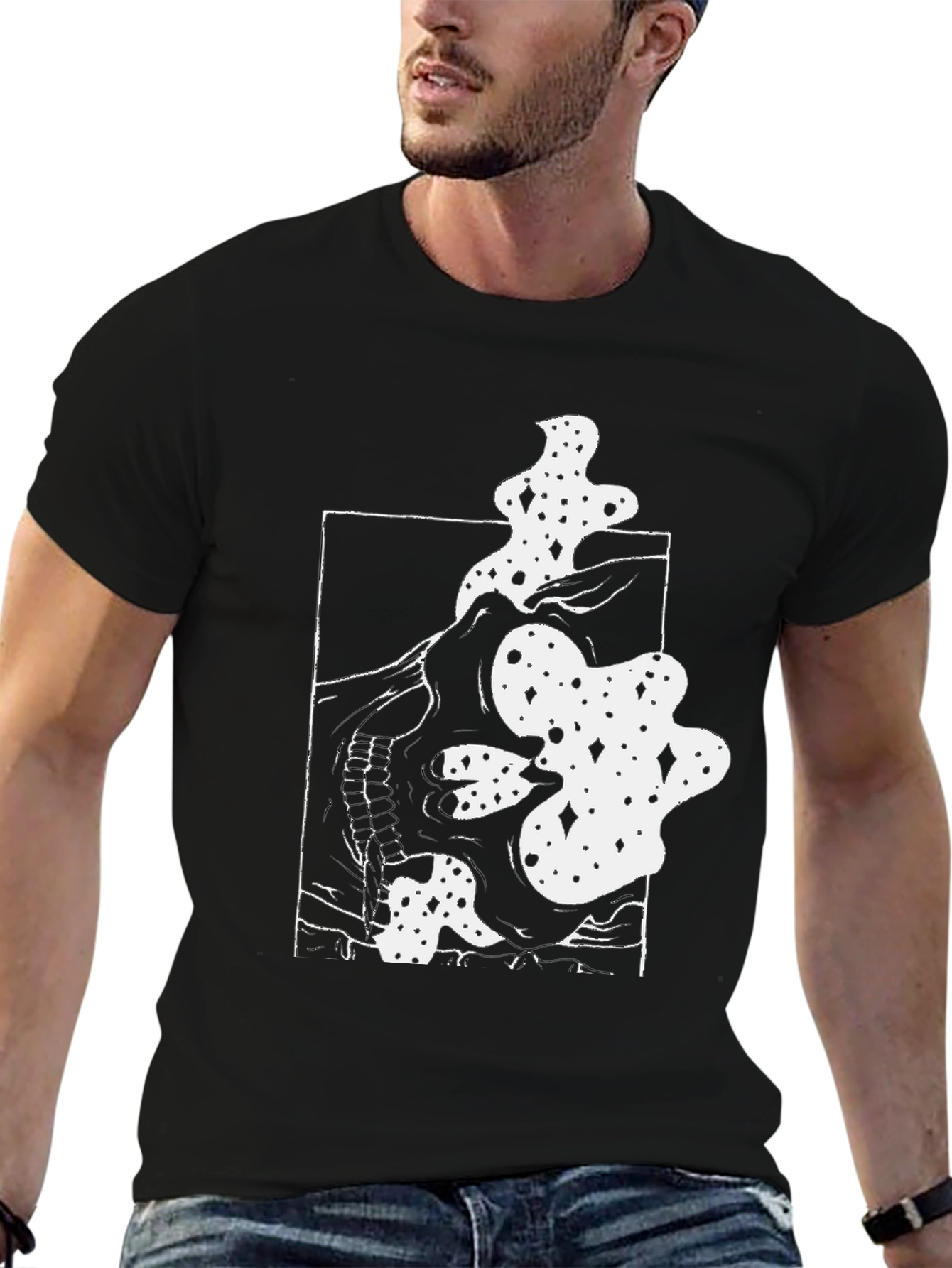 Abstract Skull Graphic Tee - Black Cotton