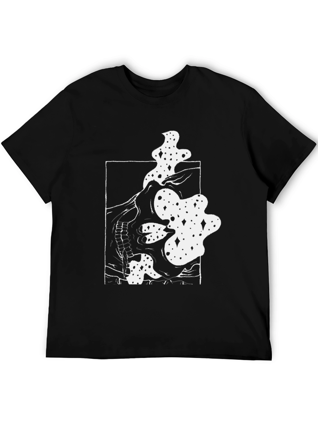 Abstract Skull Graphic Tee - Black Cotton