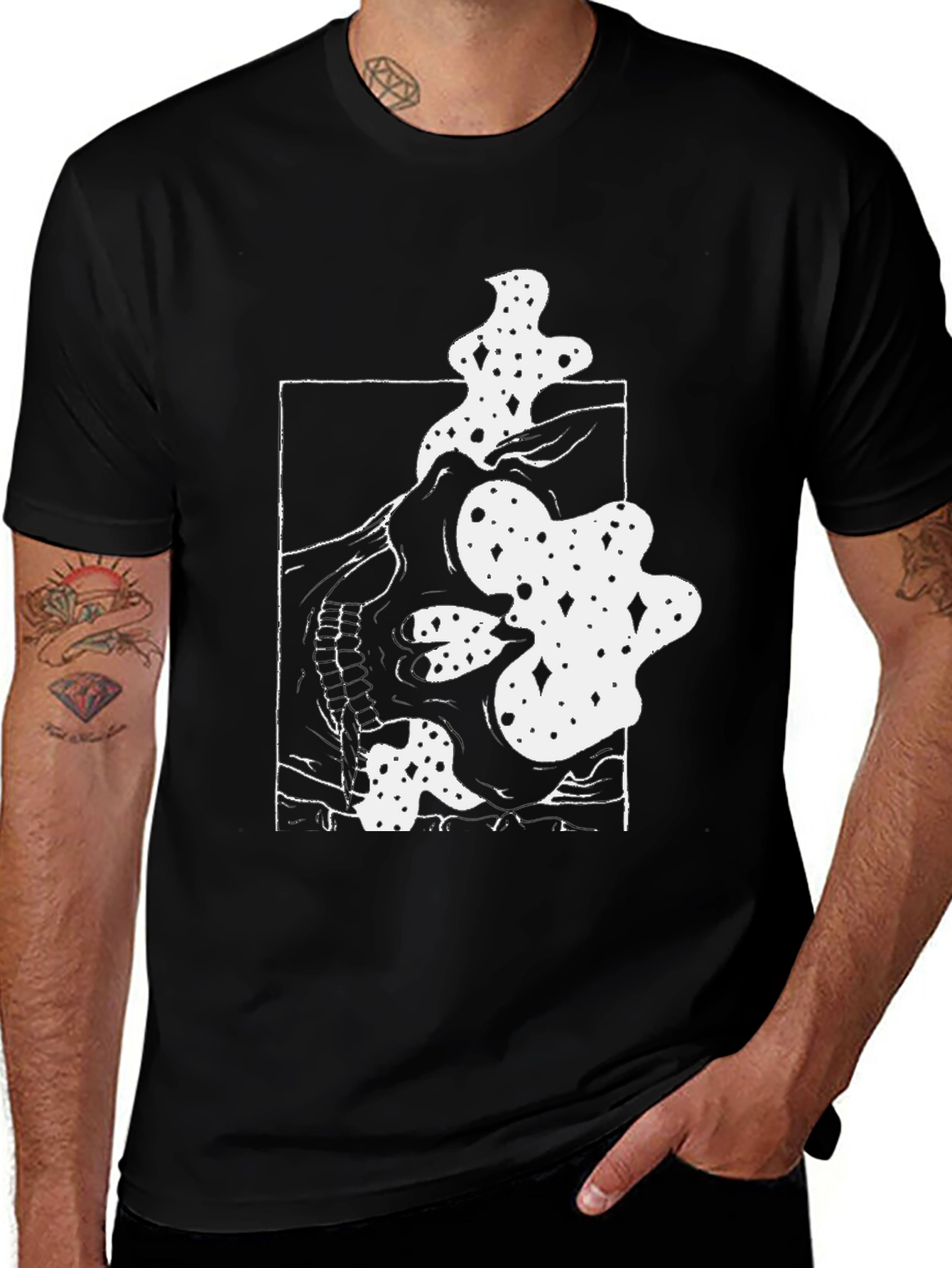 Abstract Skull Graphic Tee - Black Cotton