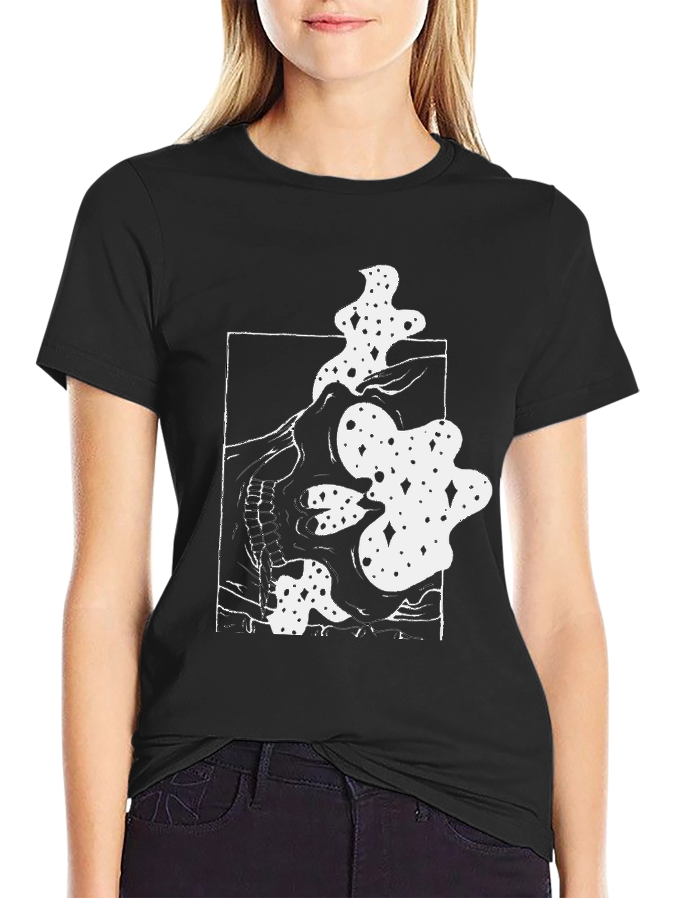 Abstract Skull Graphic Tee - Black Cotton
