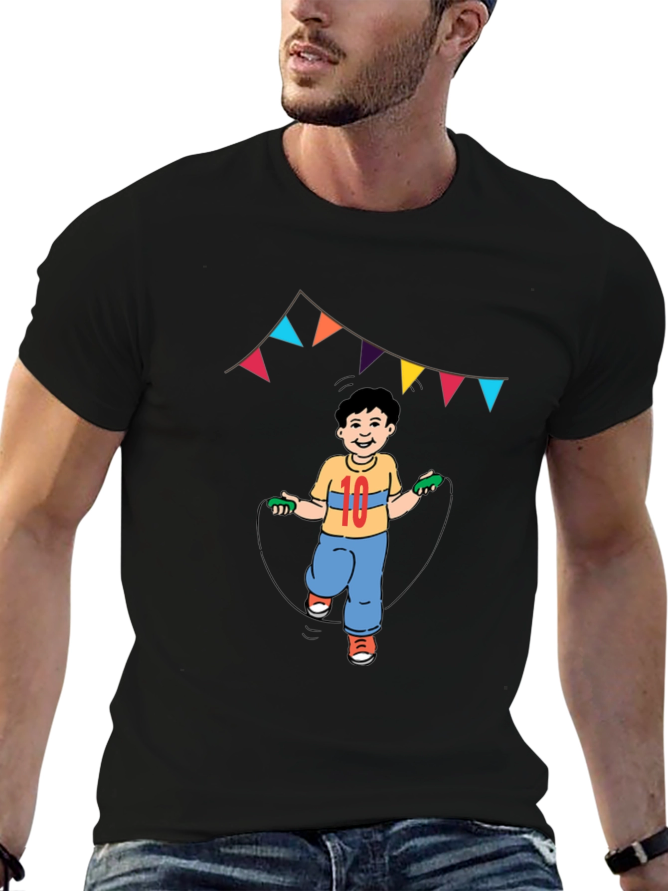 Boy Jumping Rope Graphic Tee - Black