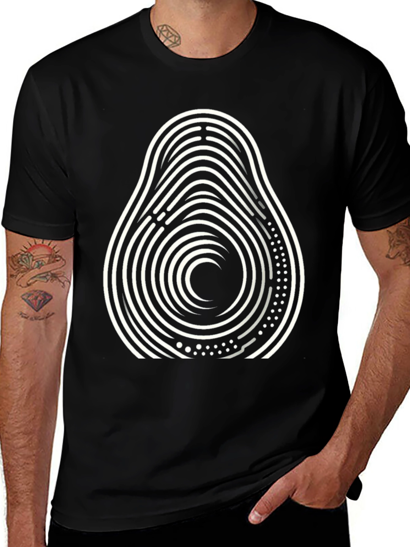 Abstract Avocado Graphic Tee - Cool Black T-Shirt