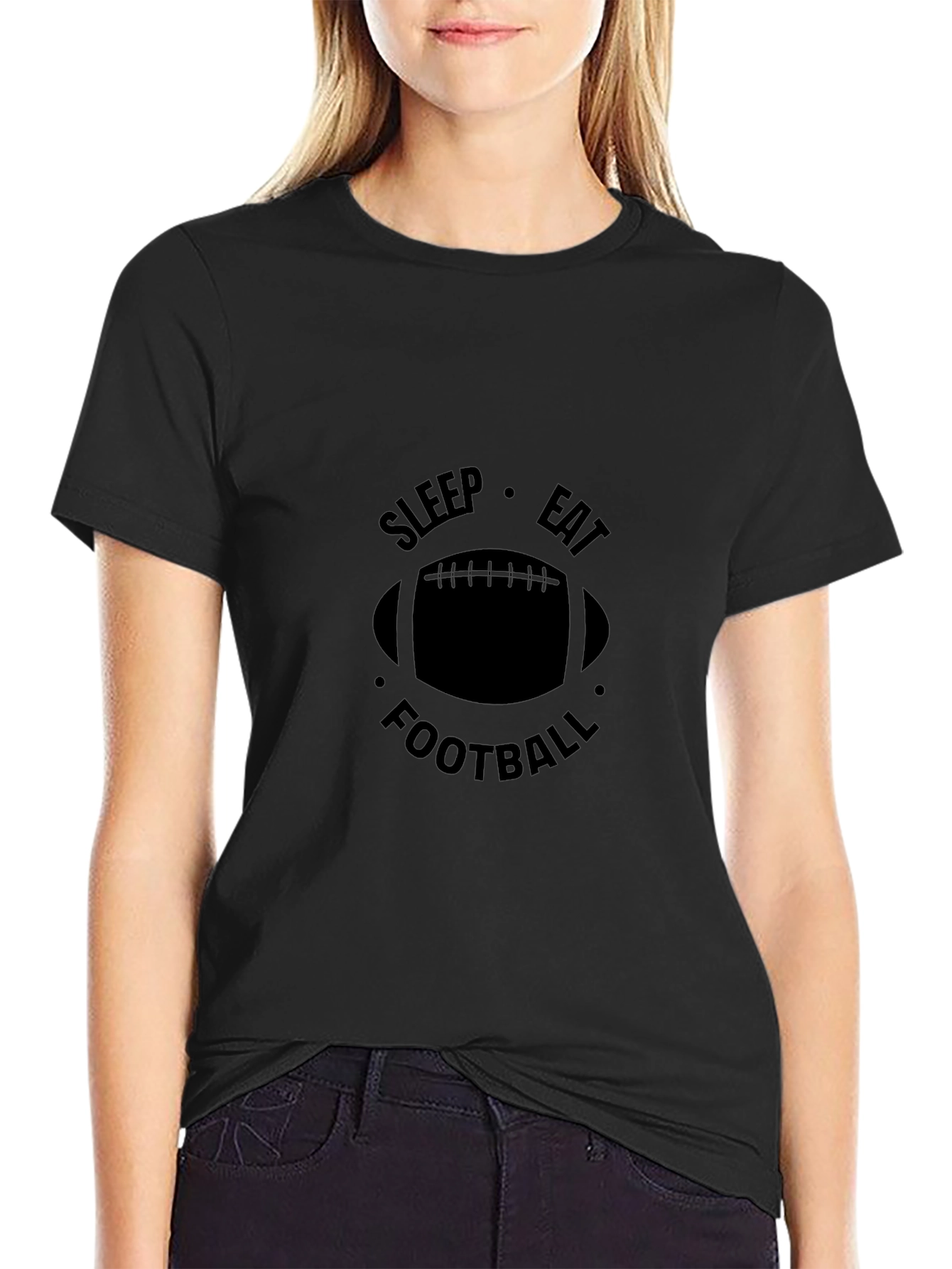 Sleep Eat Football Black Graphic Tee