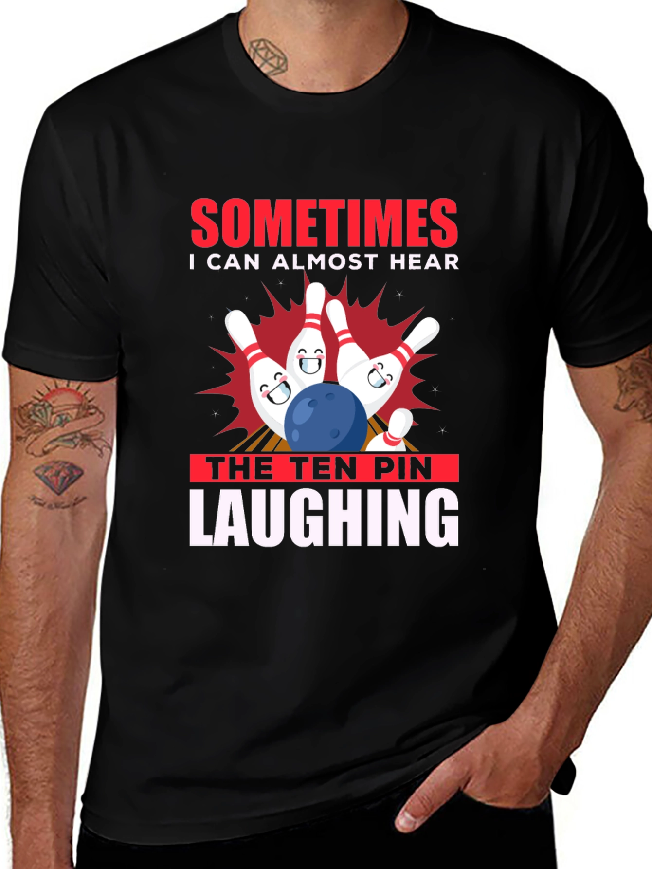 Funny Bowling T-Shirt: Ten Pin Laughing Graphic Tee