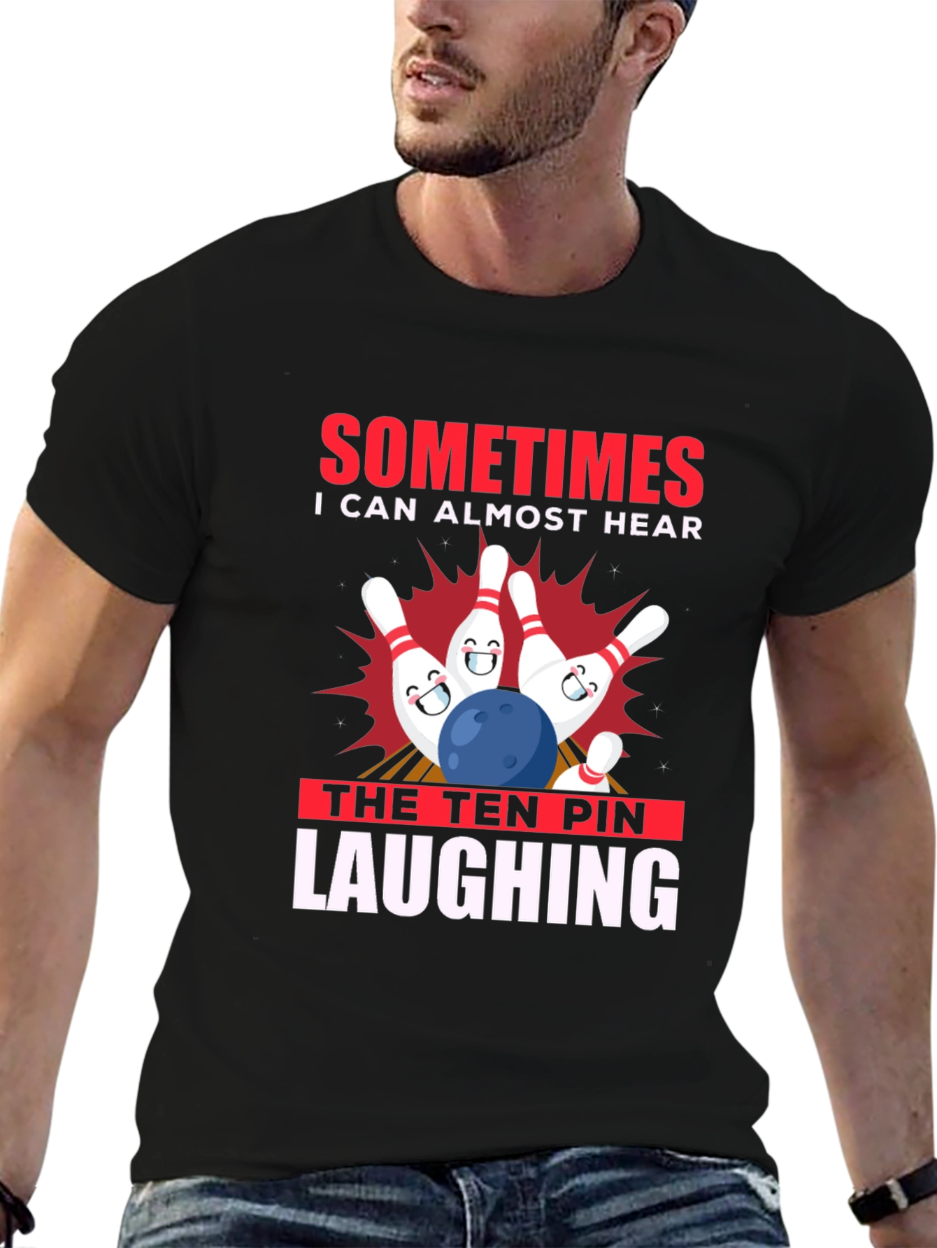 Funny Bowling T-Shirt: Ten Pin Laughing Graphic Tee