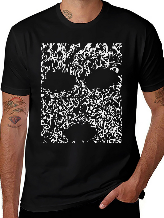 Abstract Skull Graphic T-Shirt - Black Cotton Tee