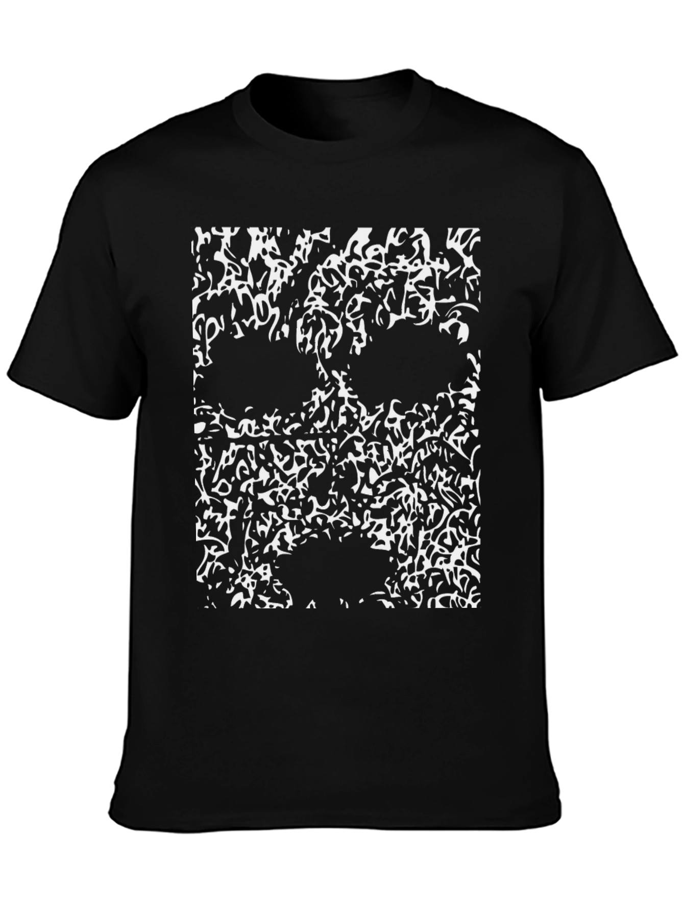 Abstract Skull Graphic T-Shirt - Black Cotton Tee
