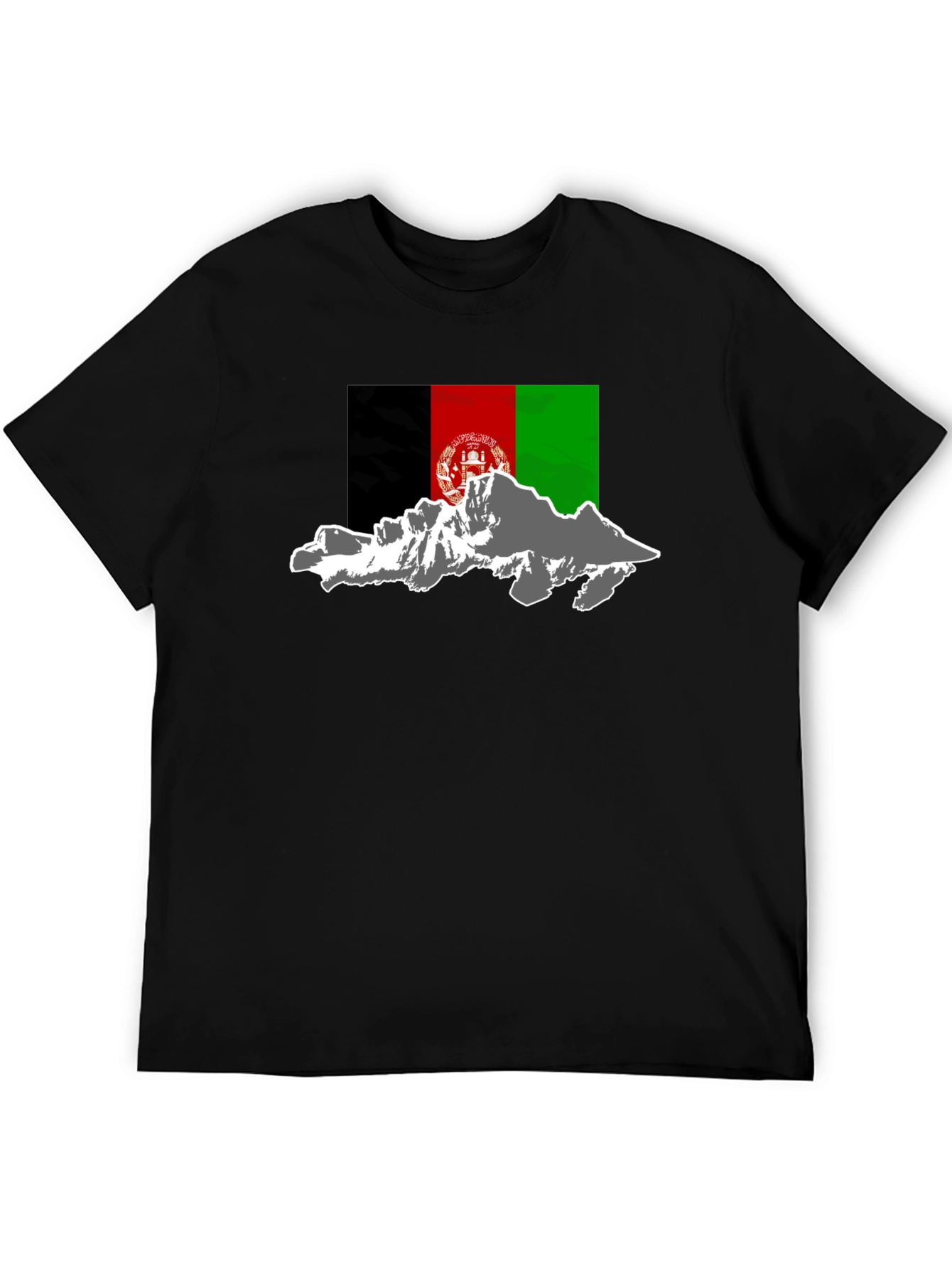 Afghanistan Flag & Mountains Black T-Shirt