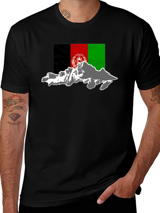 Afghanistan Flag & Mountains Black T-Shirt