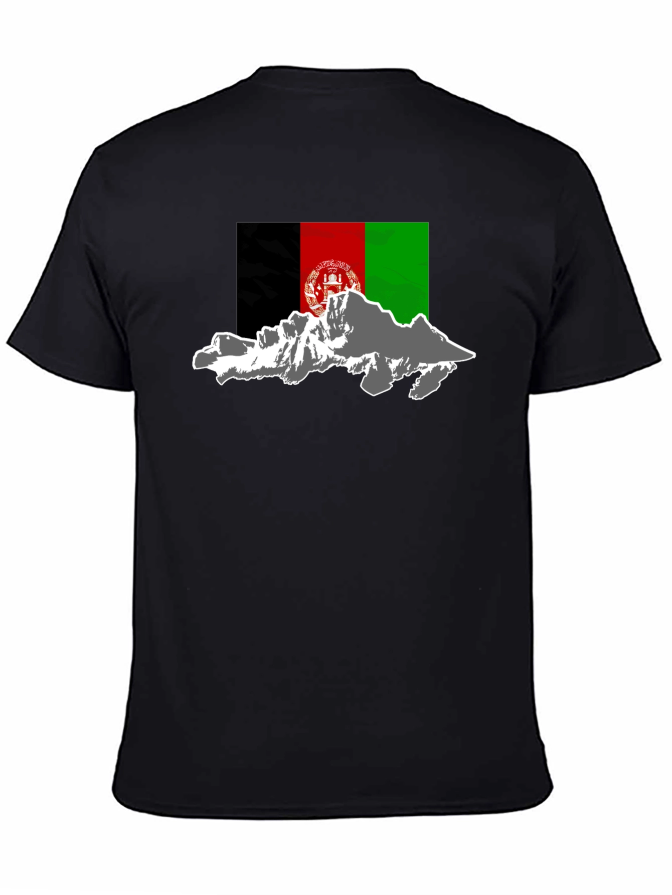 Afghanistan Flag & Mountains Black T-Shirt