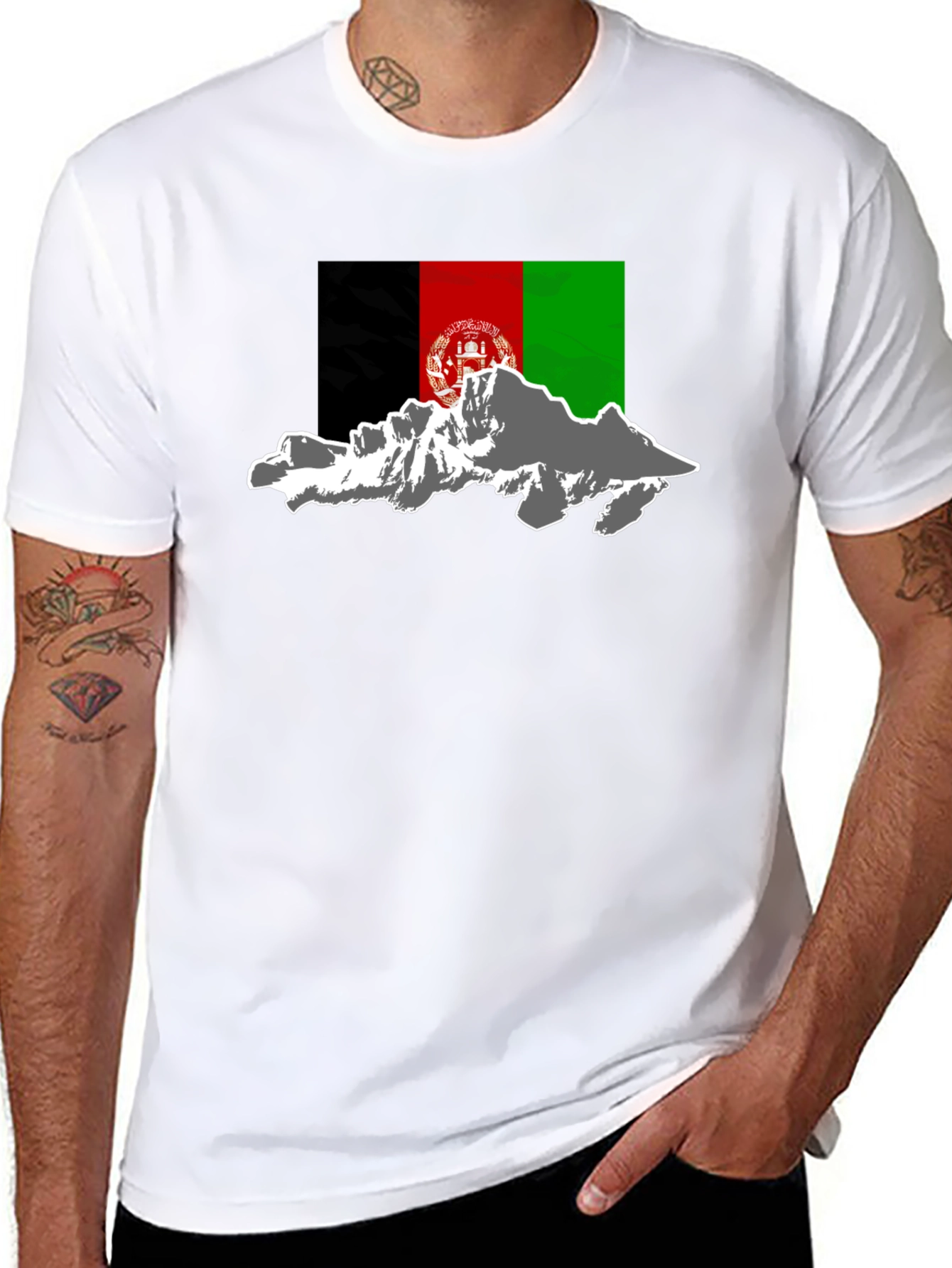 Afghanistan Flag & Mountains Black T-Shirt