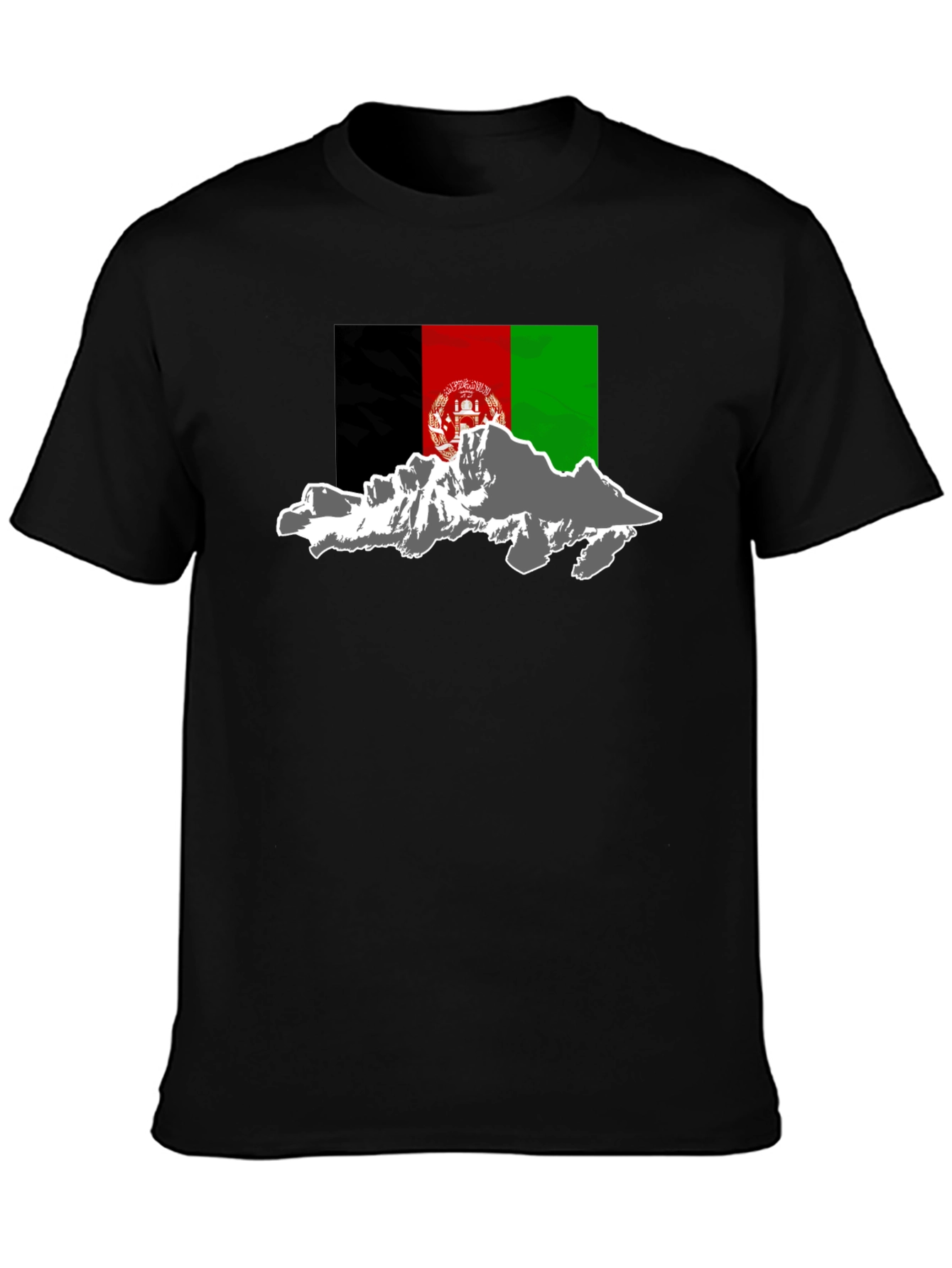 Afghanistan Flag & Mountains Black T-Shirt