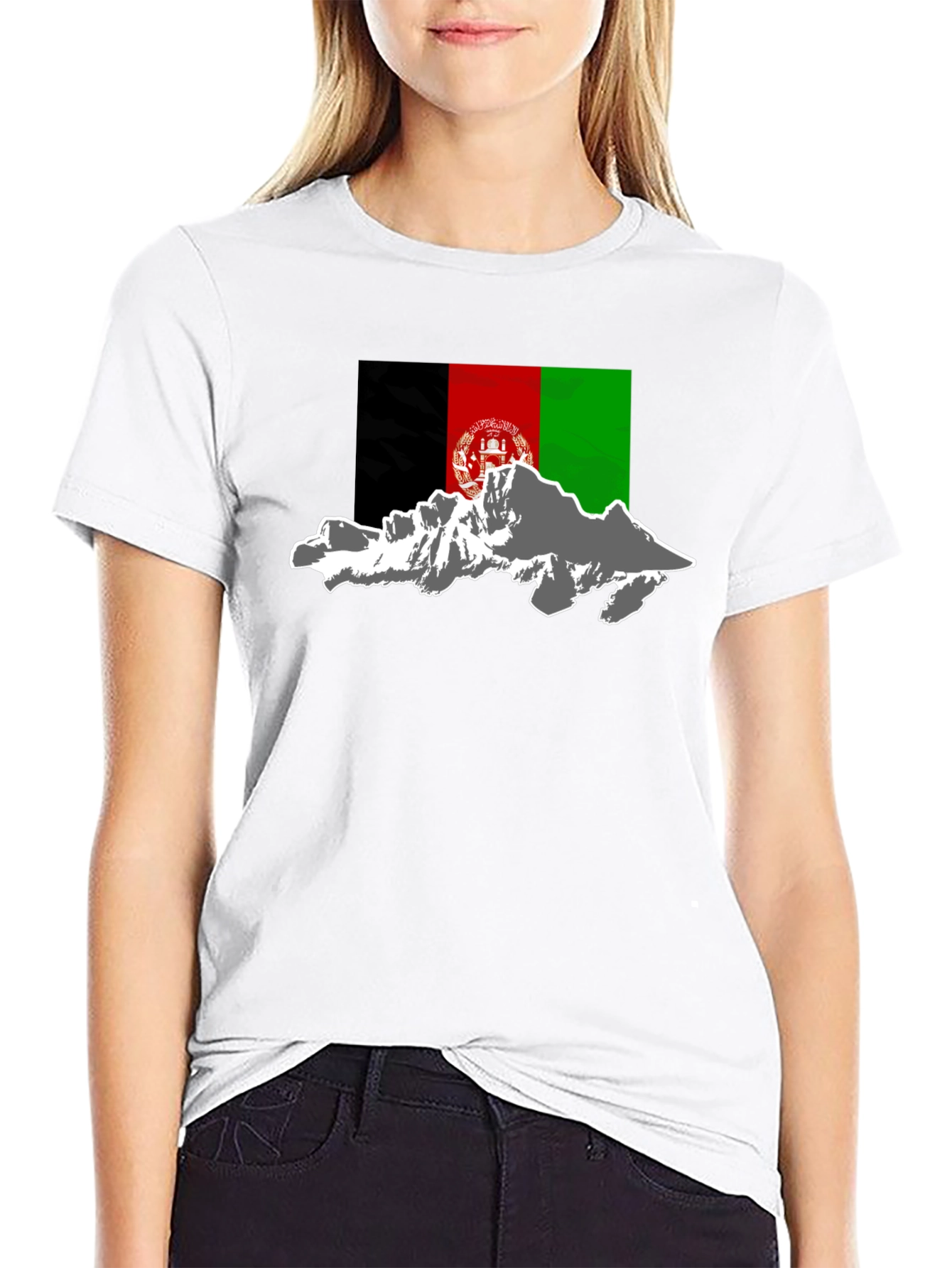 Afghanistan Flag & Mountains Black T-Shirt