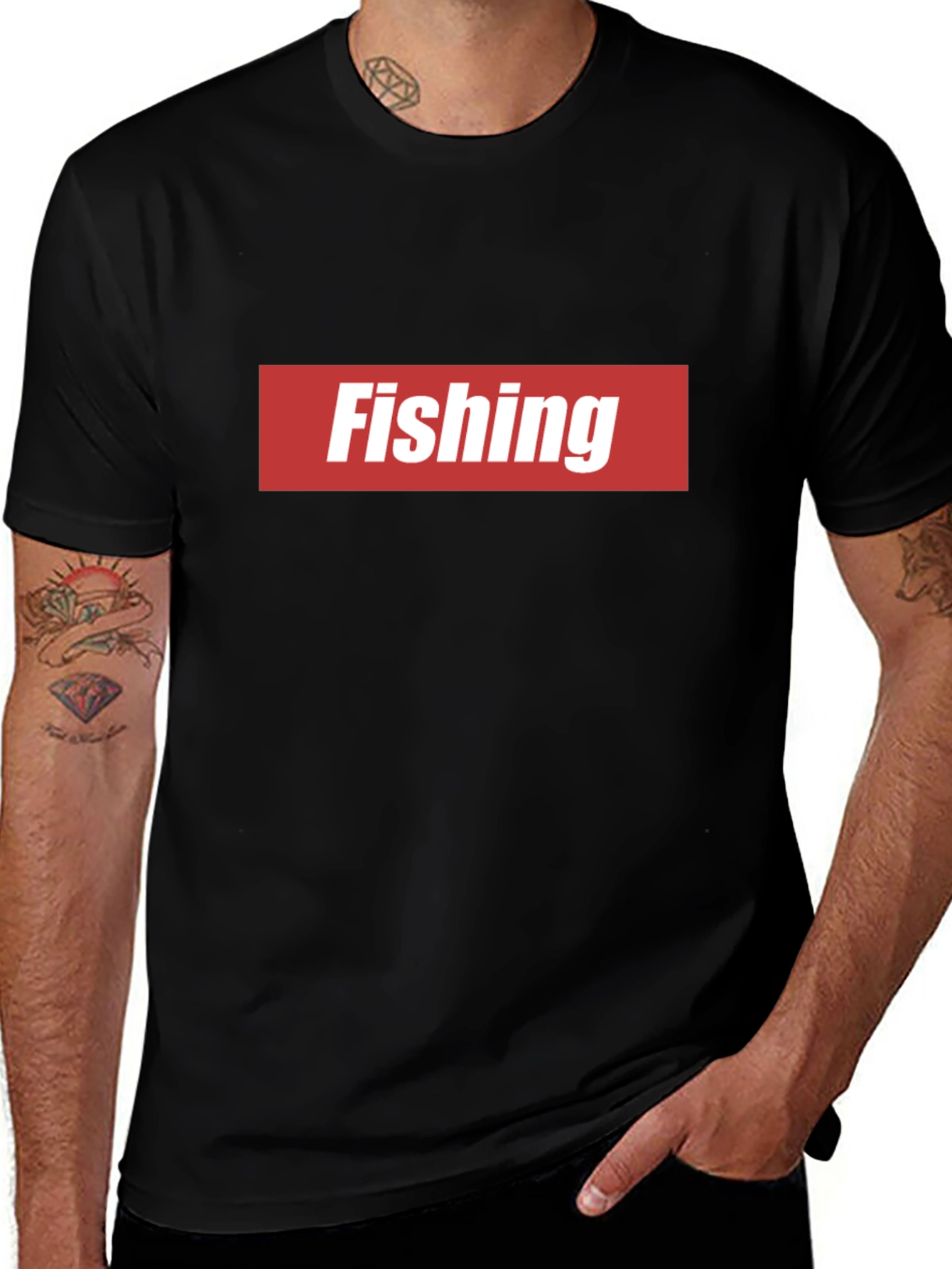 Fishing Graphic Tee - Red & White Logo