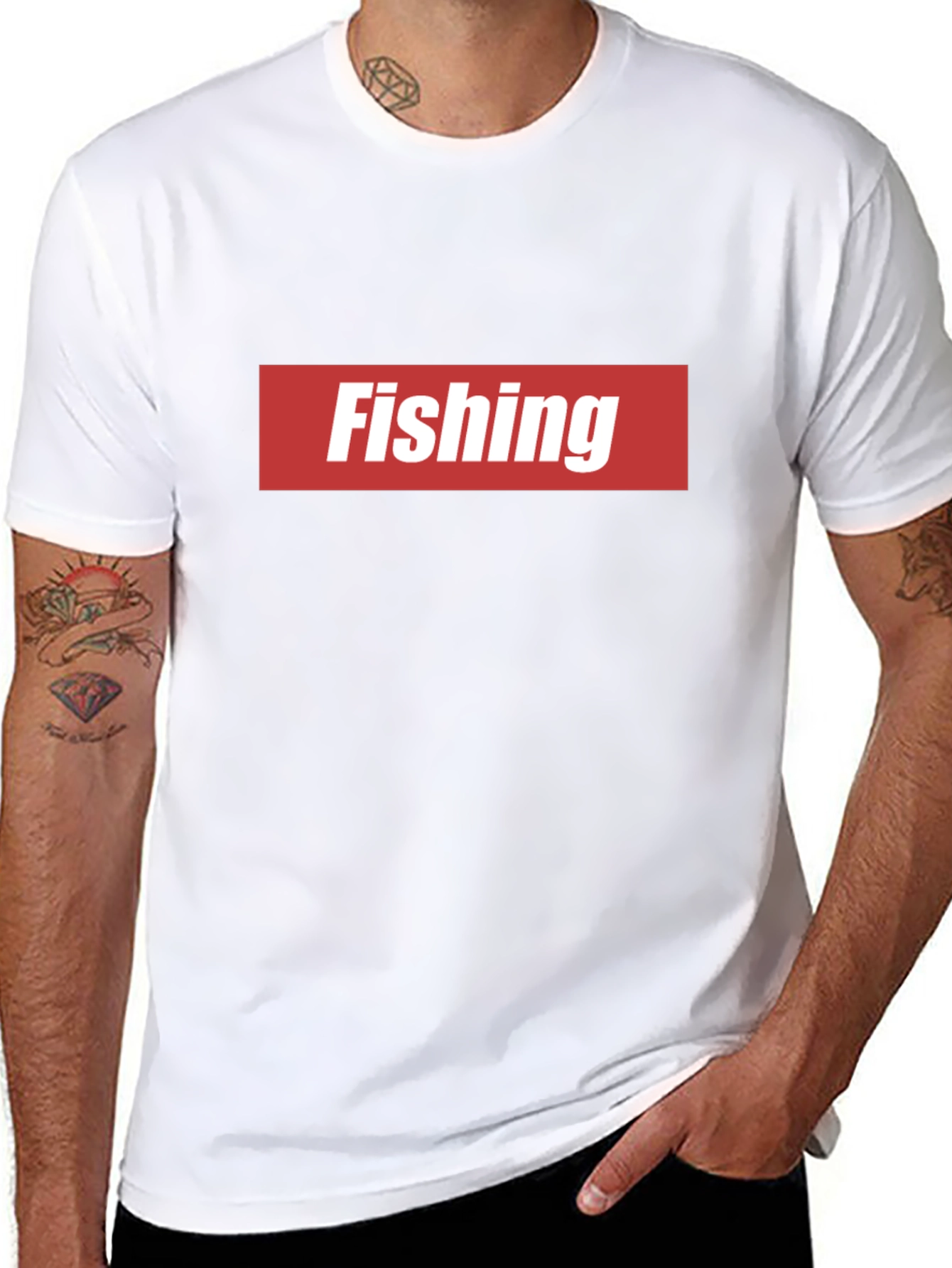 Fishing Graphic Tee - Red & White Logo