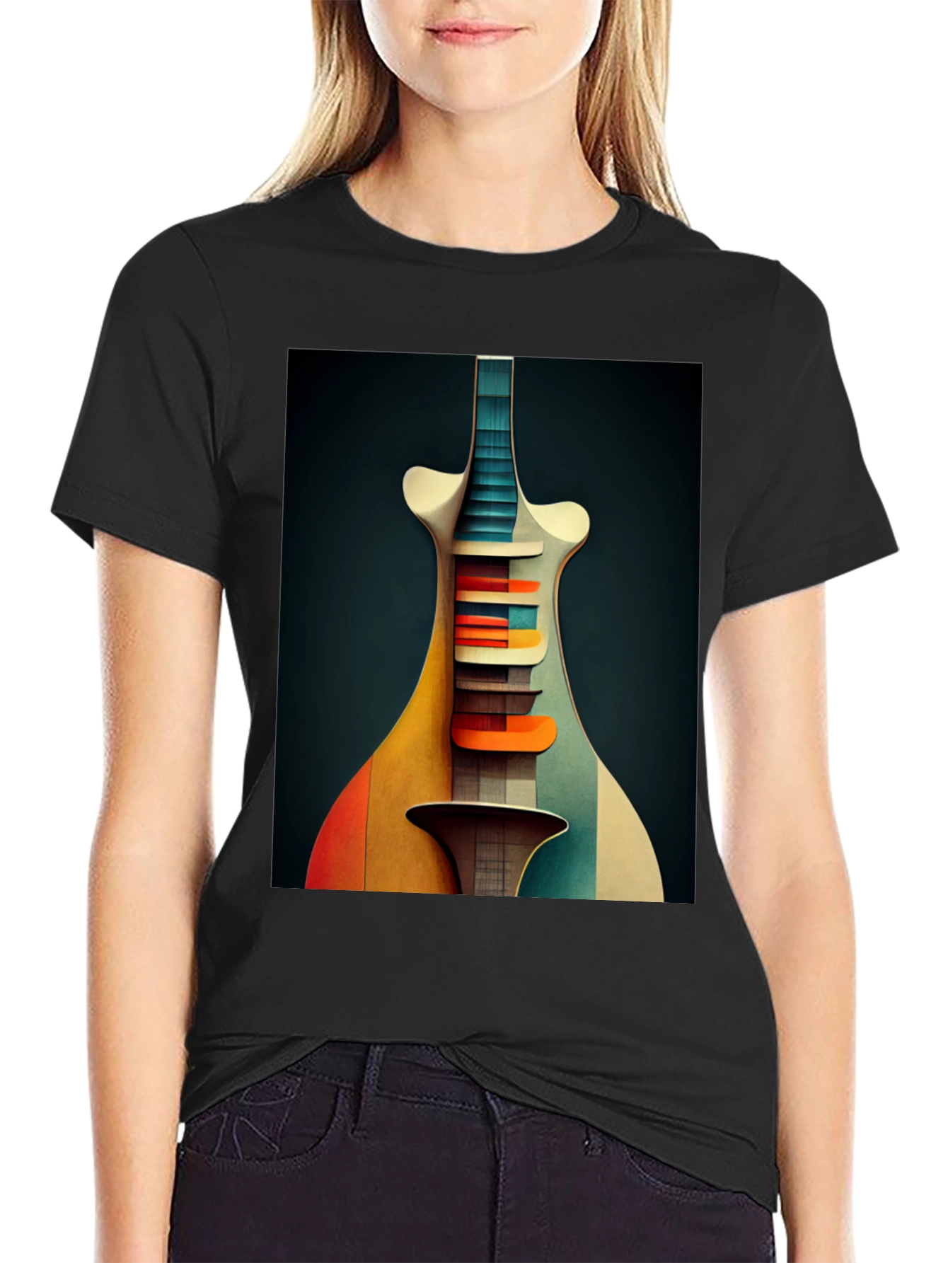 Abstract Guitar Graphic Tee - Modern Art Shirt