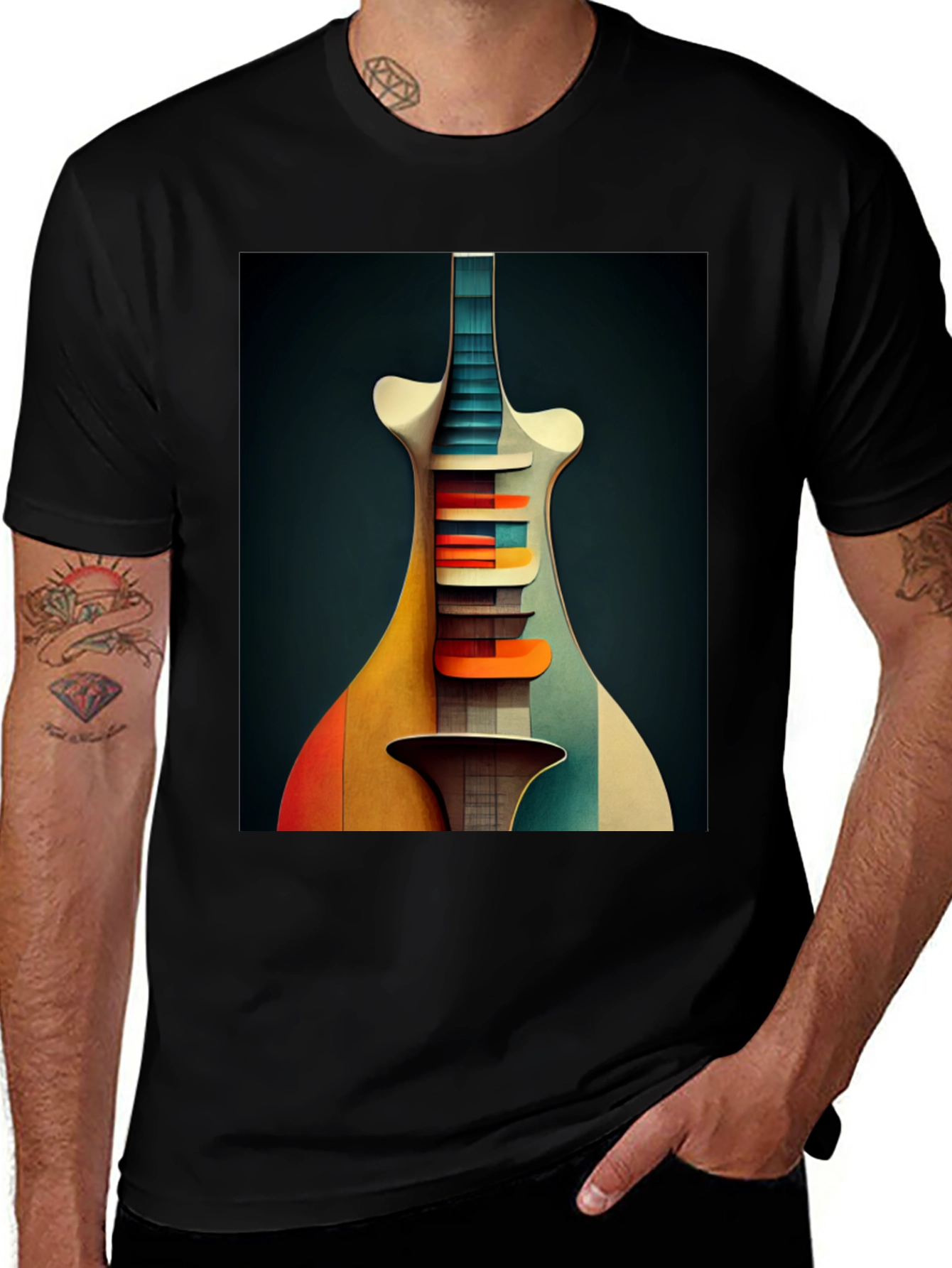 Abstract Guitar Graphic Tee - Modern Art Shirt