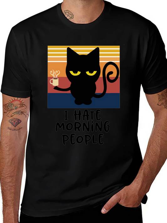I Hate Morning People Black Cat T-Shirt