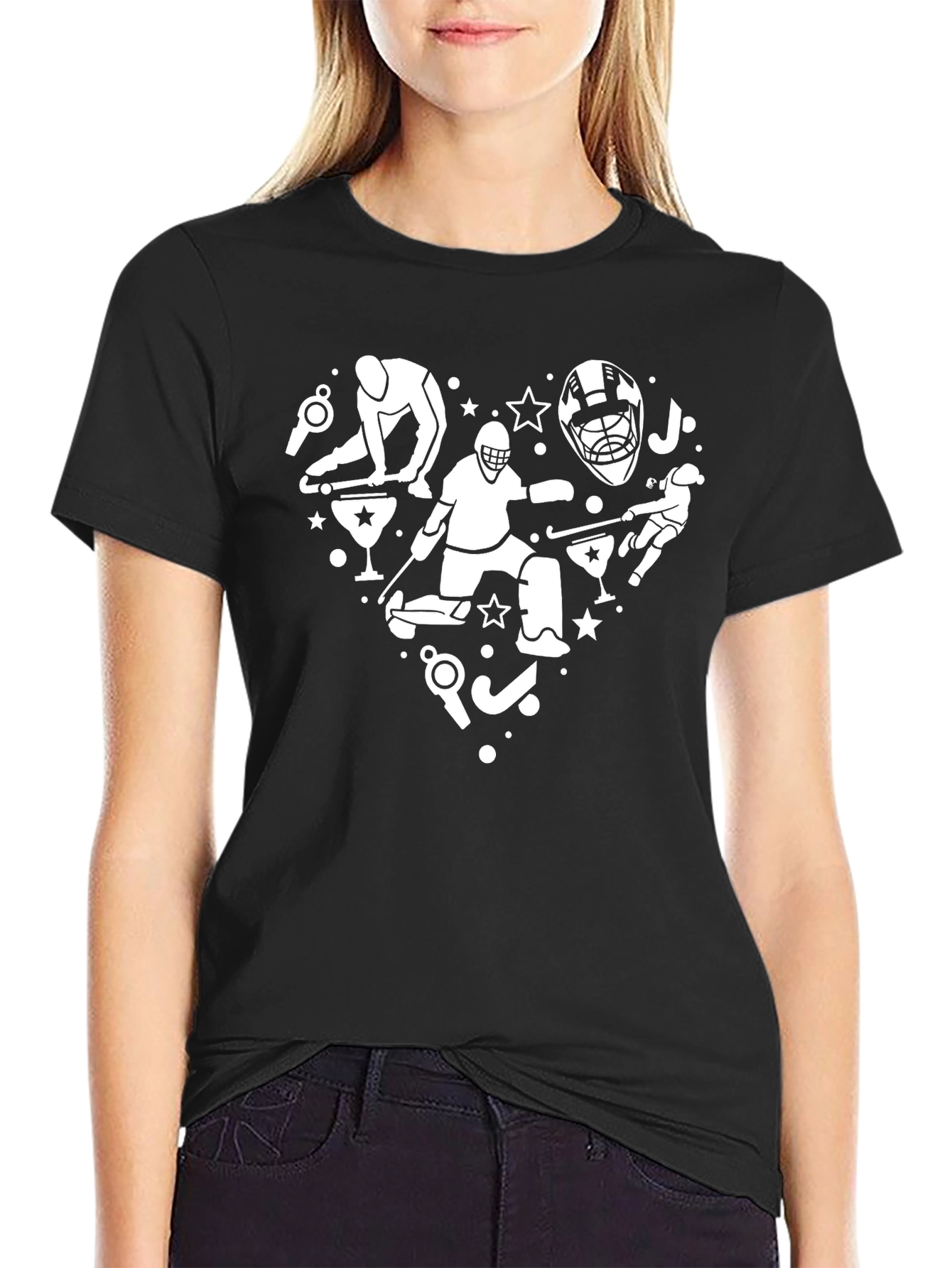 Hockey Love Heart Graphic Tee - Black