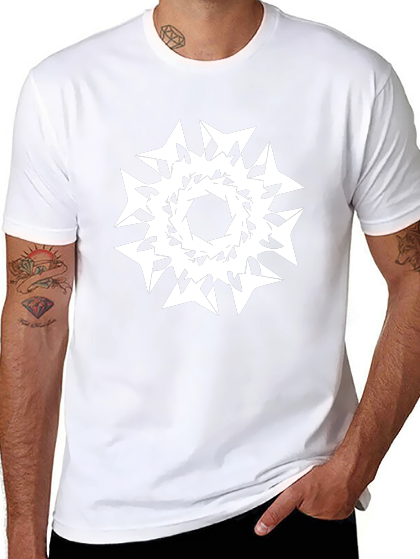 Abstract Geometric Print Black Tee