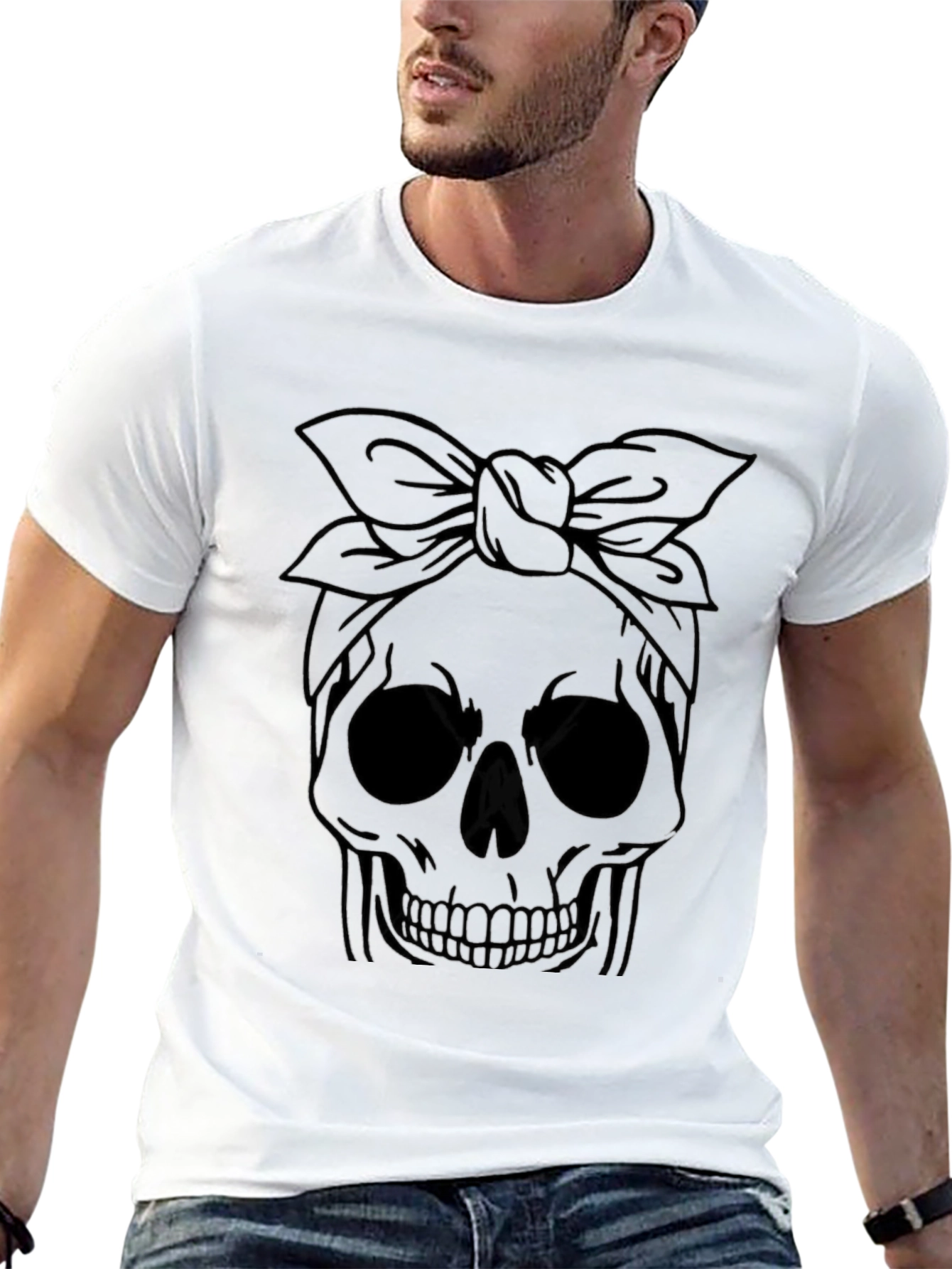 Skull with Bandana Graphic Tee - Classic Black