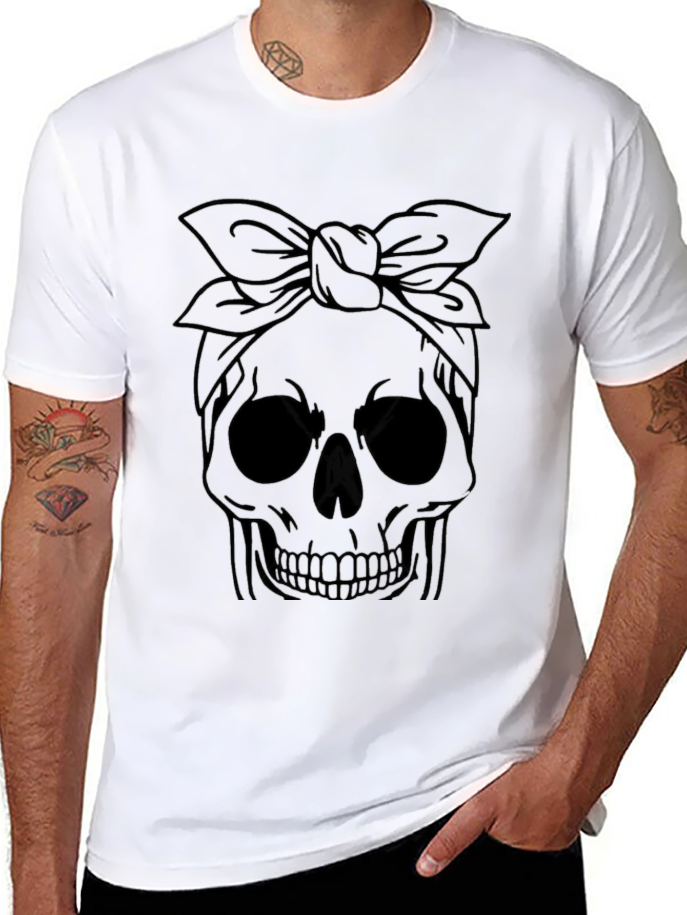 Skull with Bandana Graphic Tee - Classic Black
