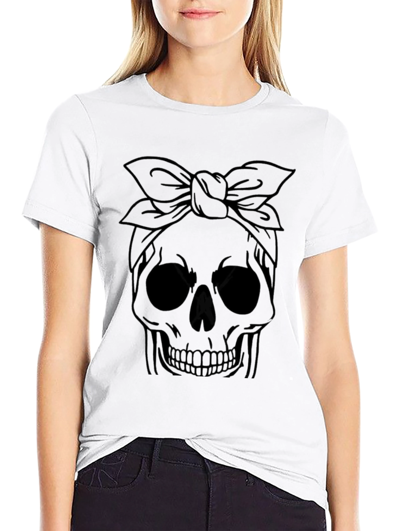 Skull with Bandana Graphic Tee - Classic Black