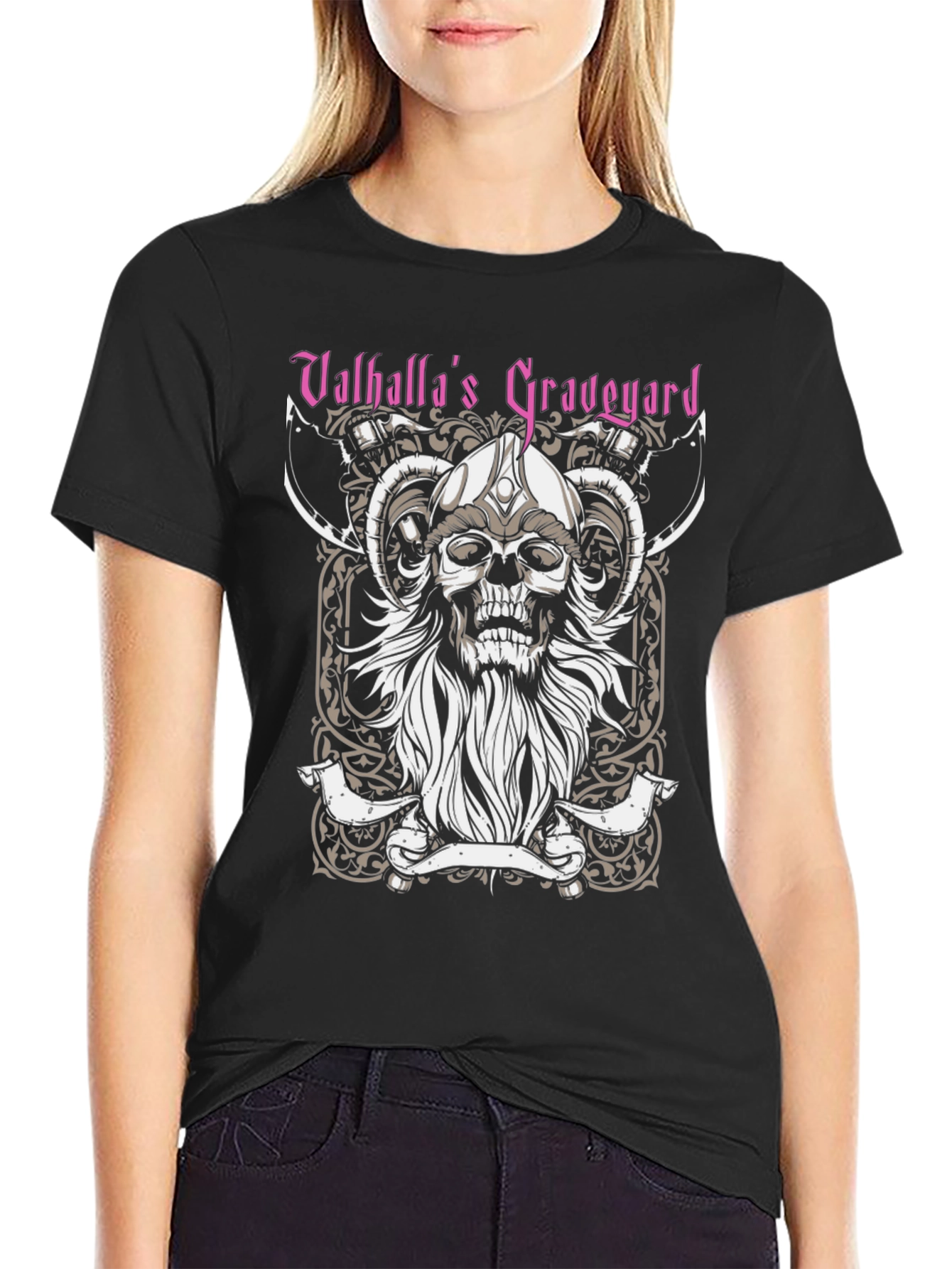 Valhallas Graveyard Viking Skull Graphic Tee