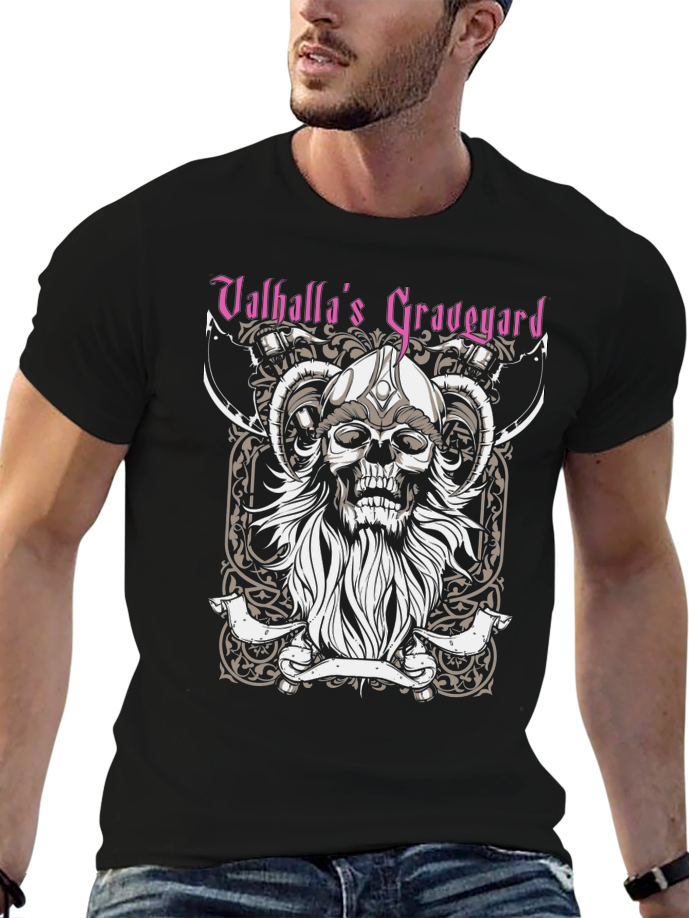 Valhallas Graveyard Viking Skull Graphic Tee