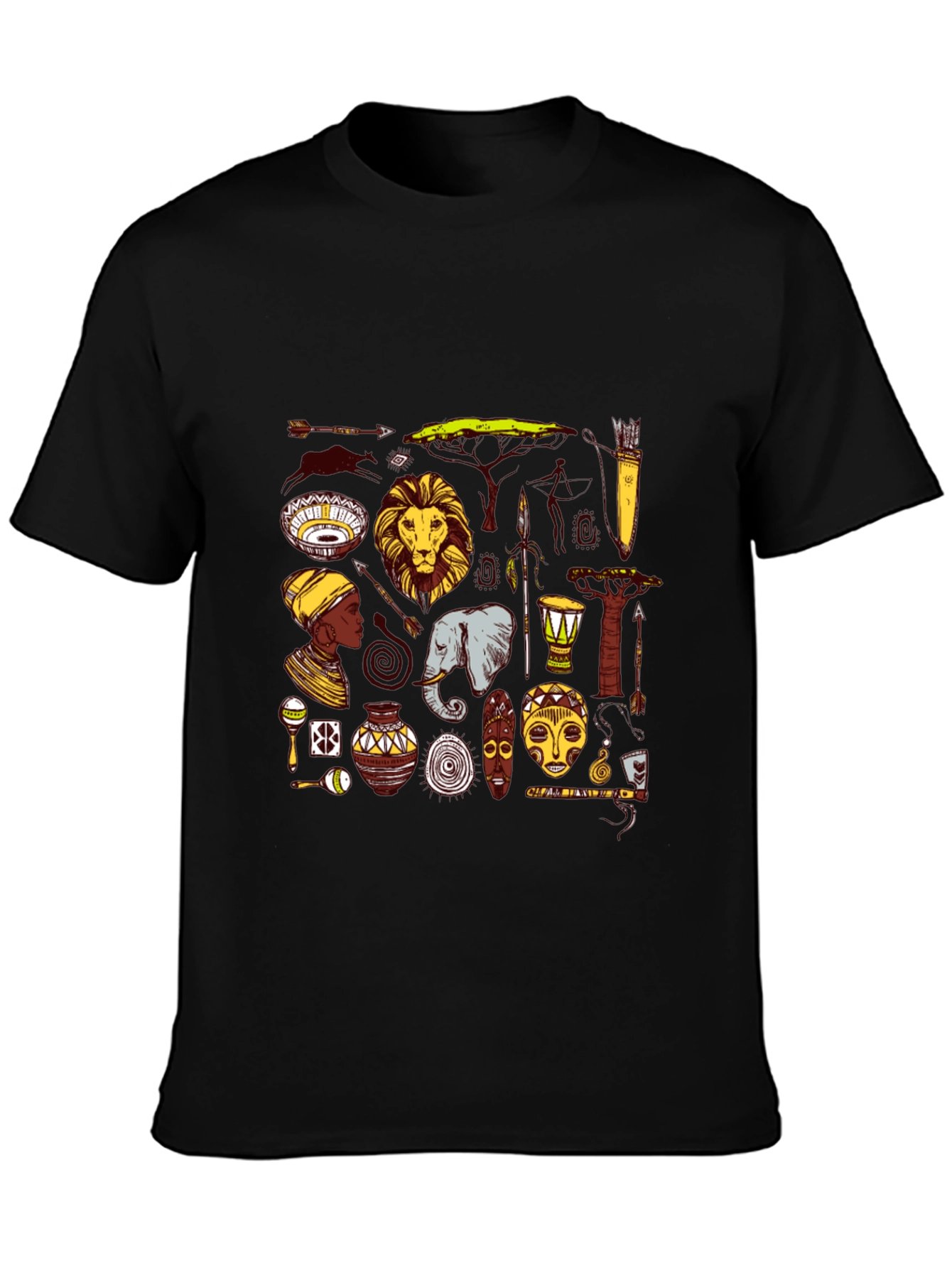 African Culture Graphic Tee - Black Cotton T-Shirt