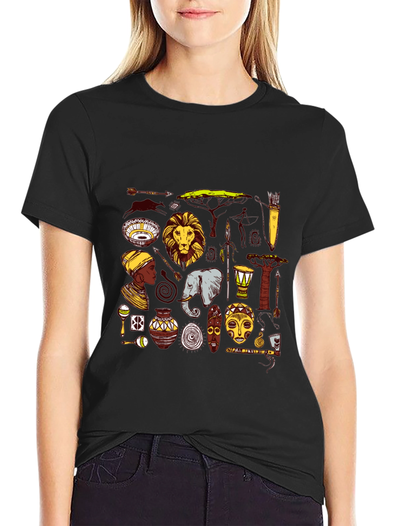 African Culture Graphic Tee - Black Cotton T-Shirt