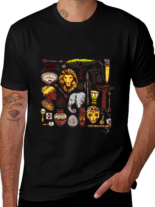 African Culture Graphic Tee - Black Cotton T-Shirt