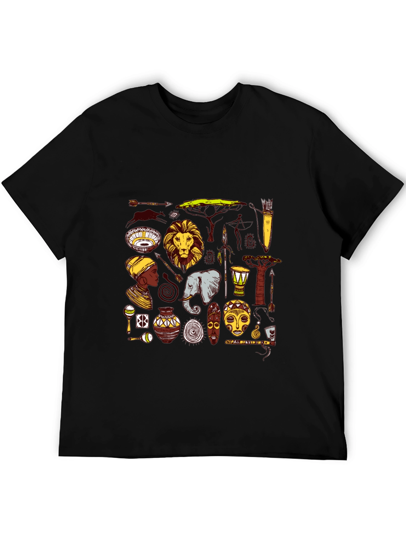 African Culture Graphic Tee - Black Cotton T-Shirt