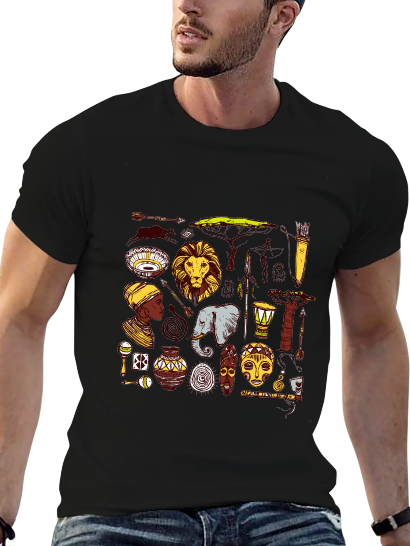 African Culture Graphic Tee - Black Cotton T-Shirt