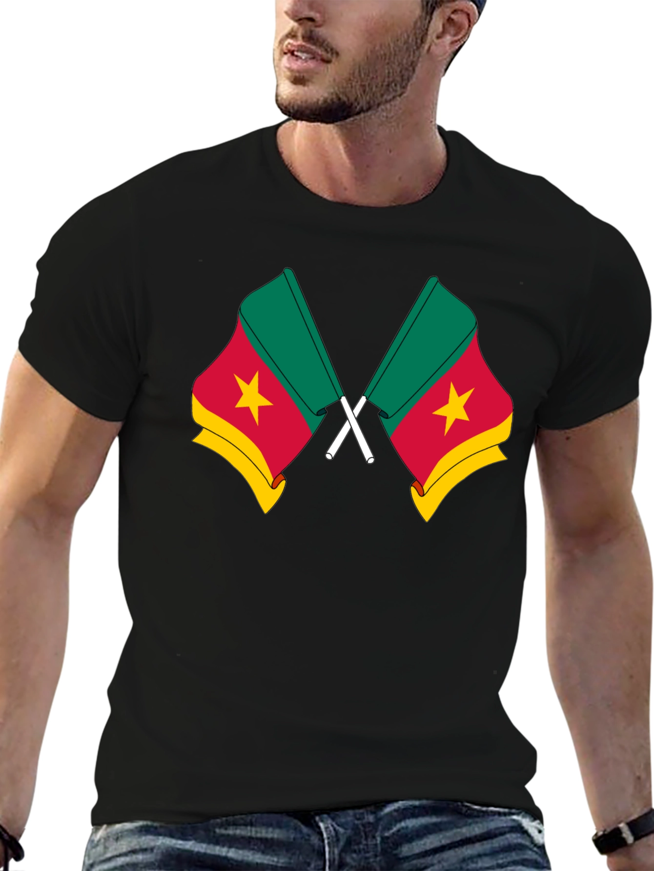Cameroon Flag T-Shirt - Black Cotton Tee