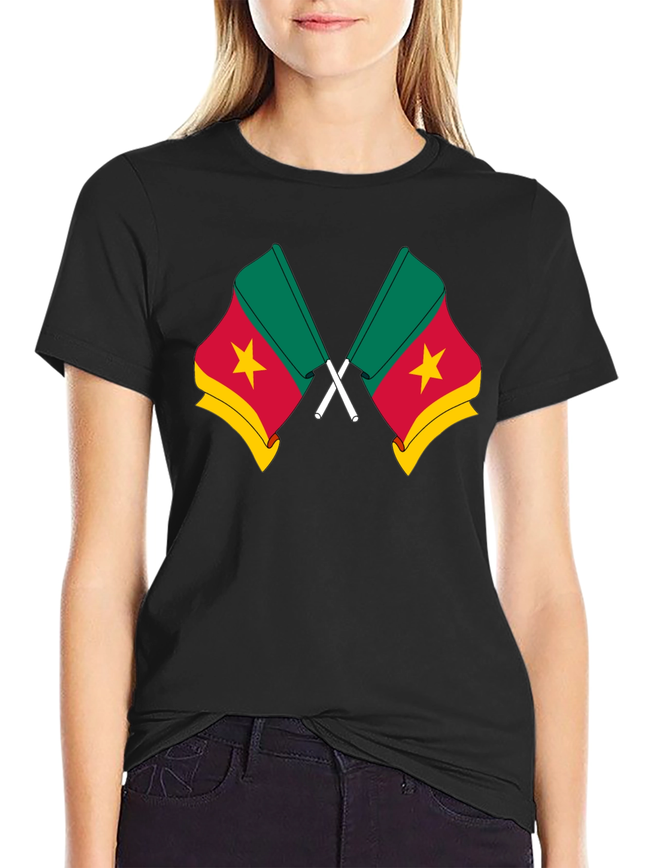Cameroon Flag T-Shirt - Black Cotton Tee