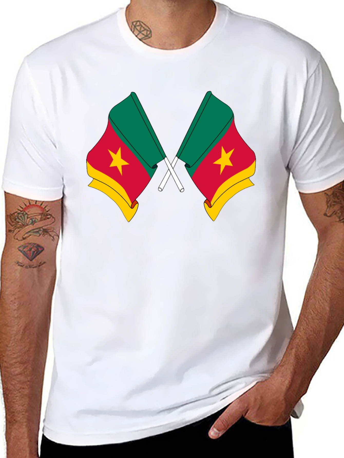 Cameroon Flag T-Shirt - Black Cotton Tee