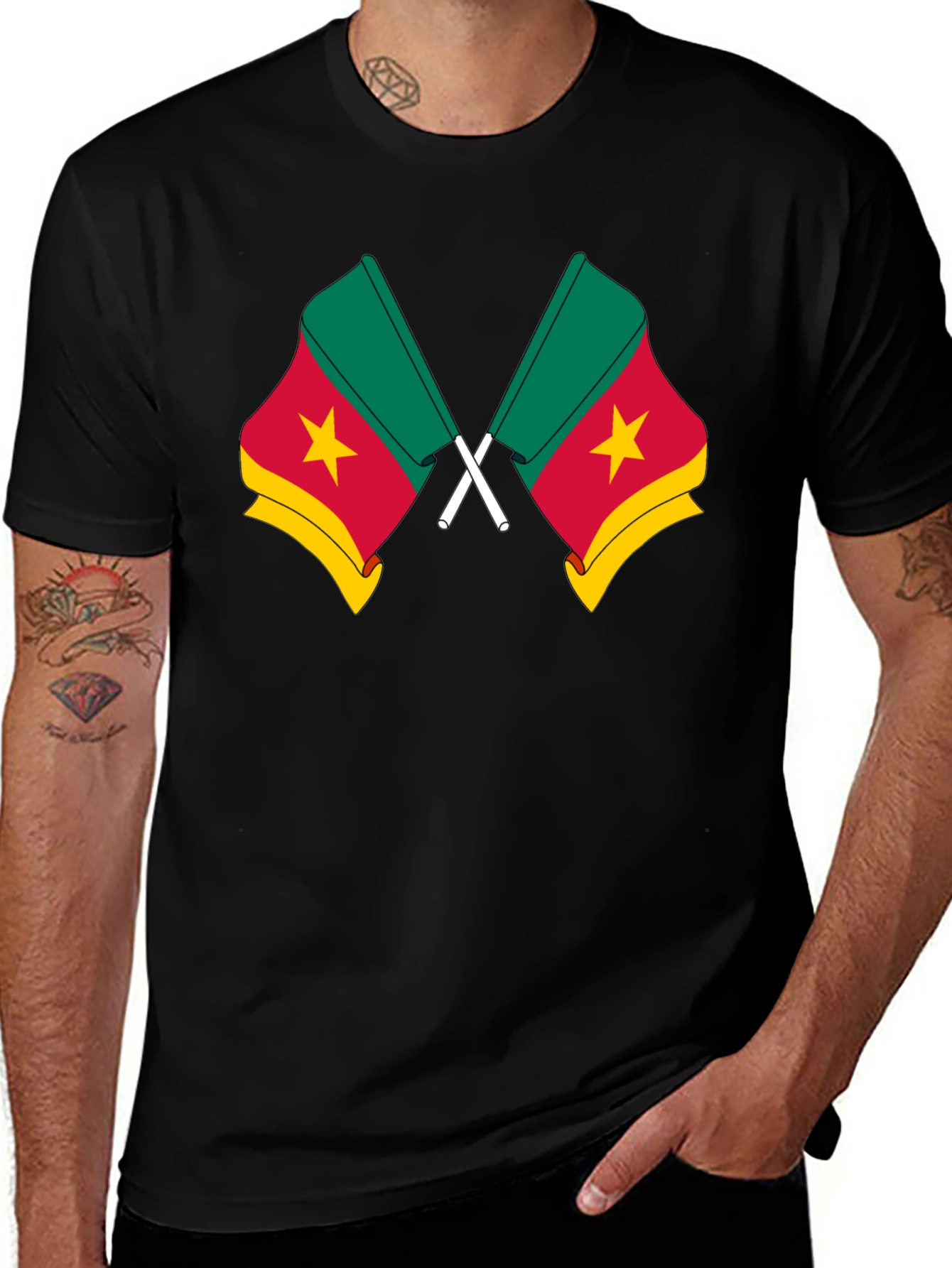 Cameroon Flag T-Shirt - Black Cotton Tee