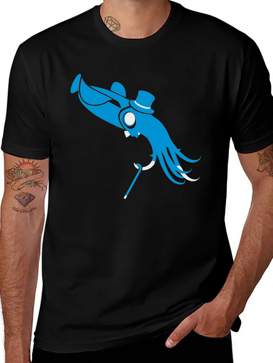 Blue Octopus Top Hat Cane T-Shirt - Unique Design