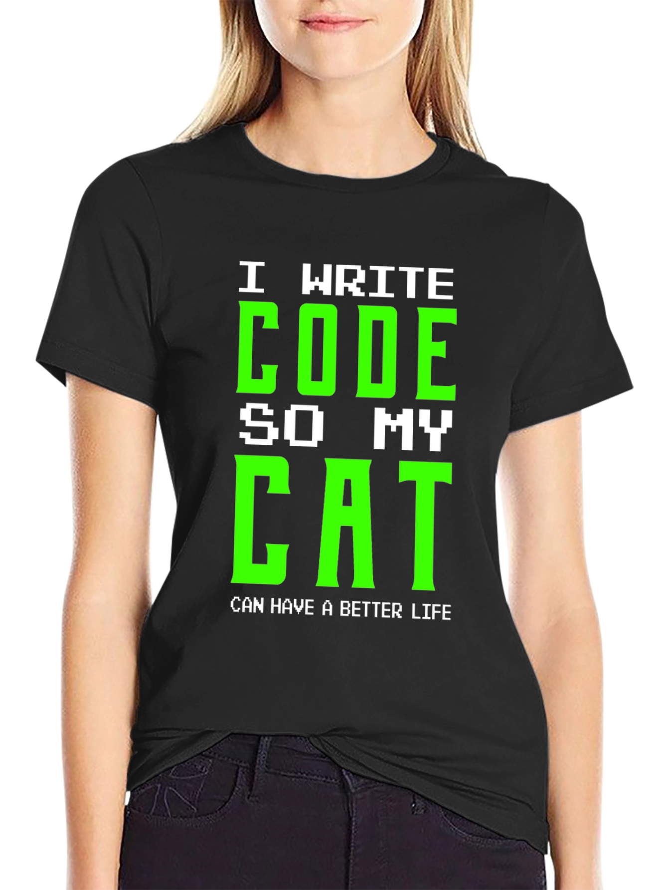I Write Code So My Cat Black T-Shirt