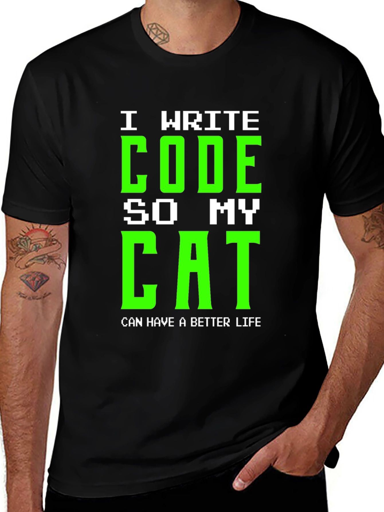 I Write Code So My Cat Black T-Shirt