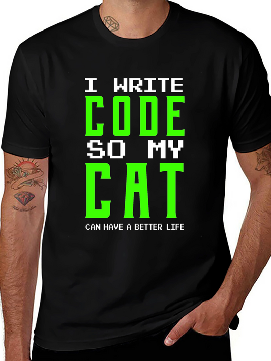 I Write Code So My Cat Black T-Shirt