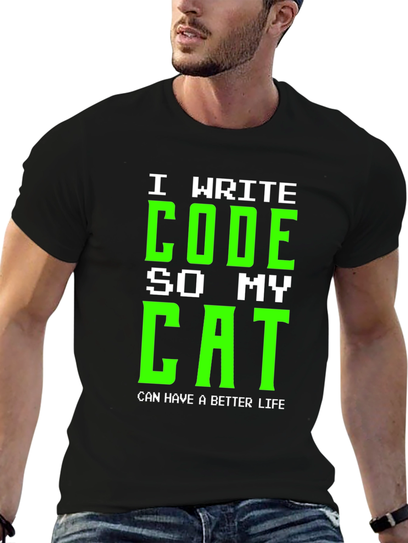 I Write Code So My Cat Black T-Shirt