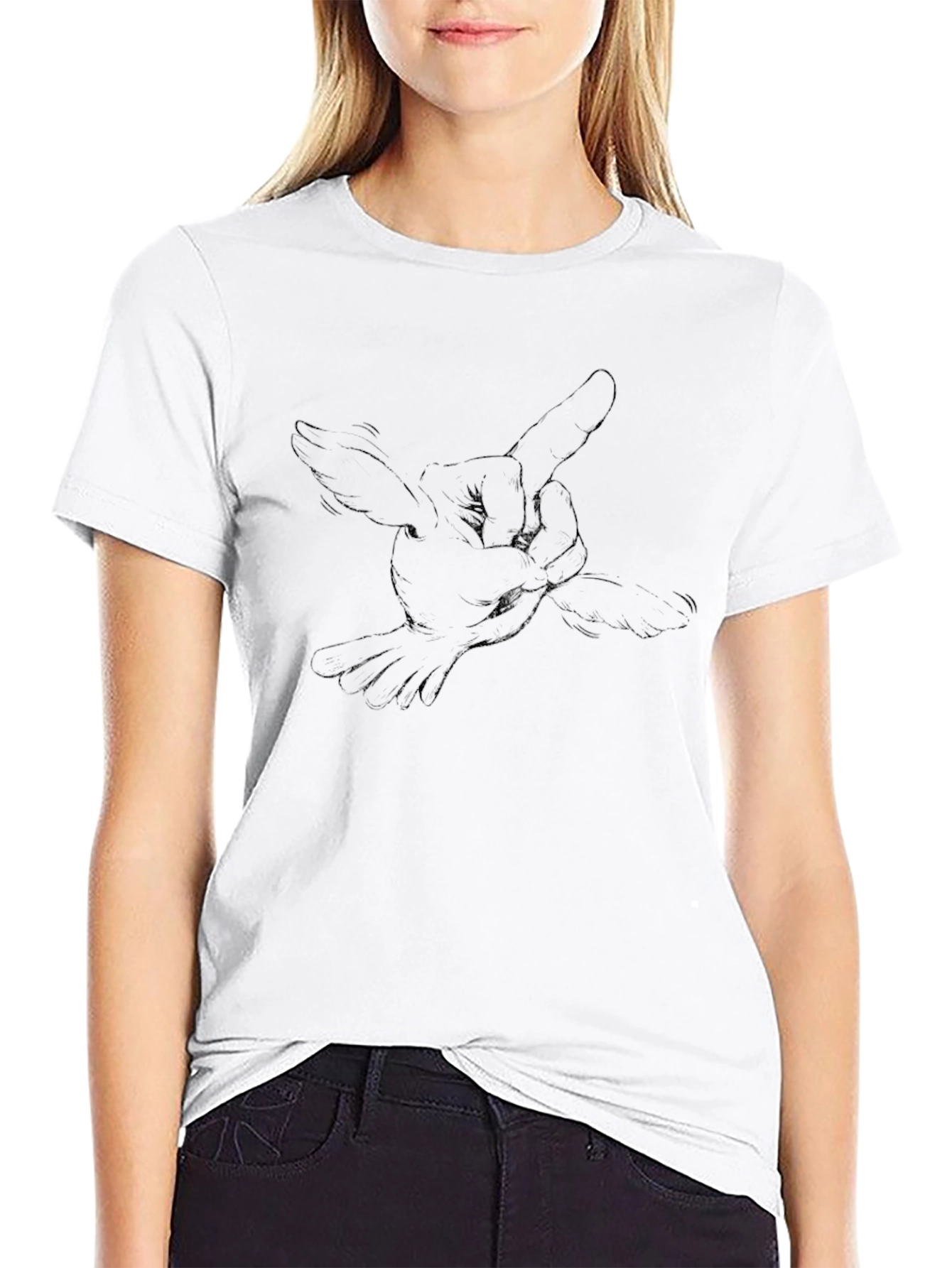 Mens Black Graphic Tee - Hand Bird Design