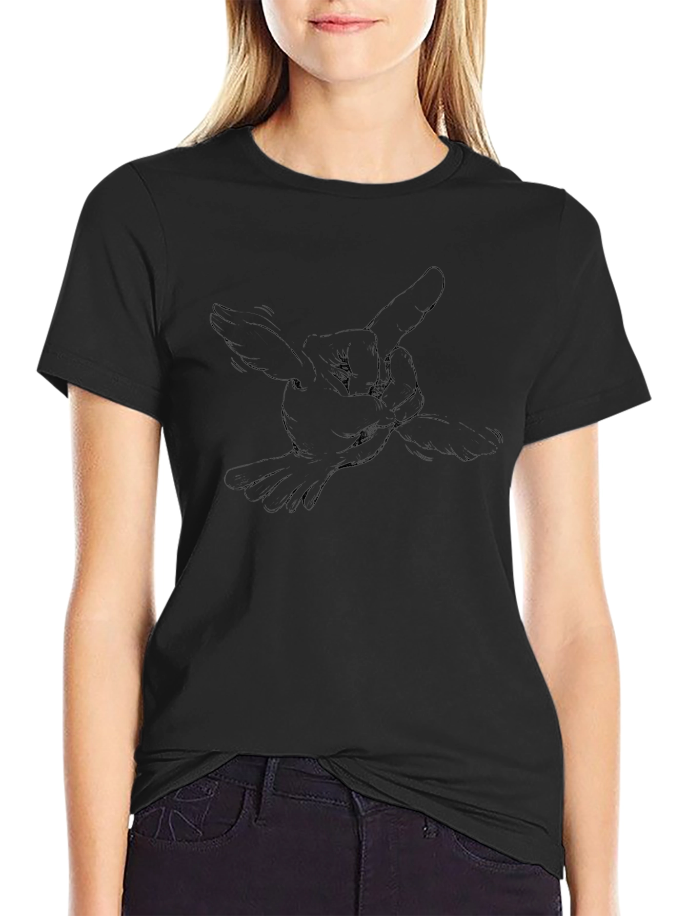 Mens Black Graphic Tee - Hand Bird Design
