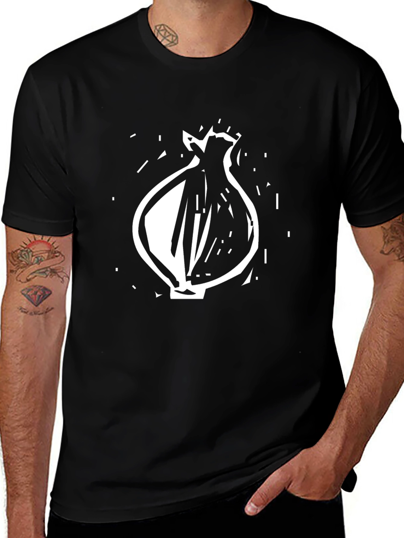 Black T-Shirt with Abstract Onion Graphic