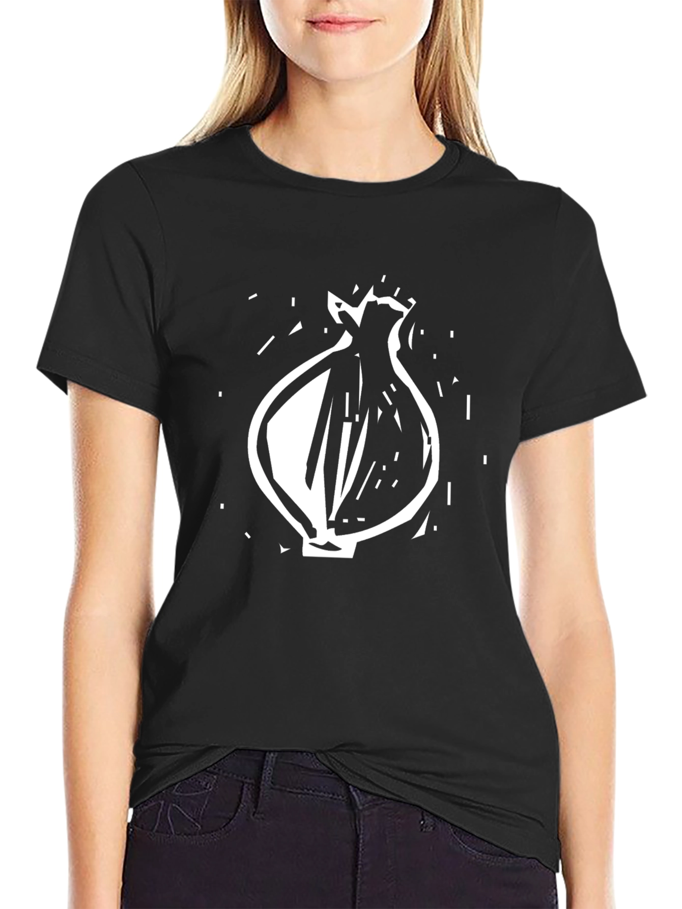 Black T-Shirt with Abstract Onion Graphic