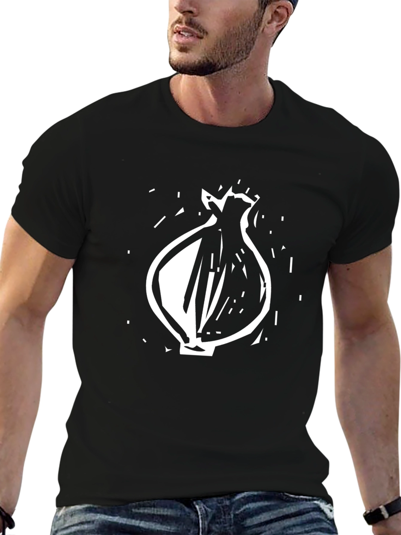 Black T-Shirt with Abstract Onion Graphic