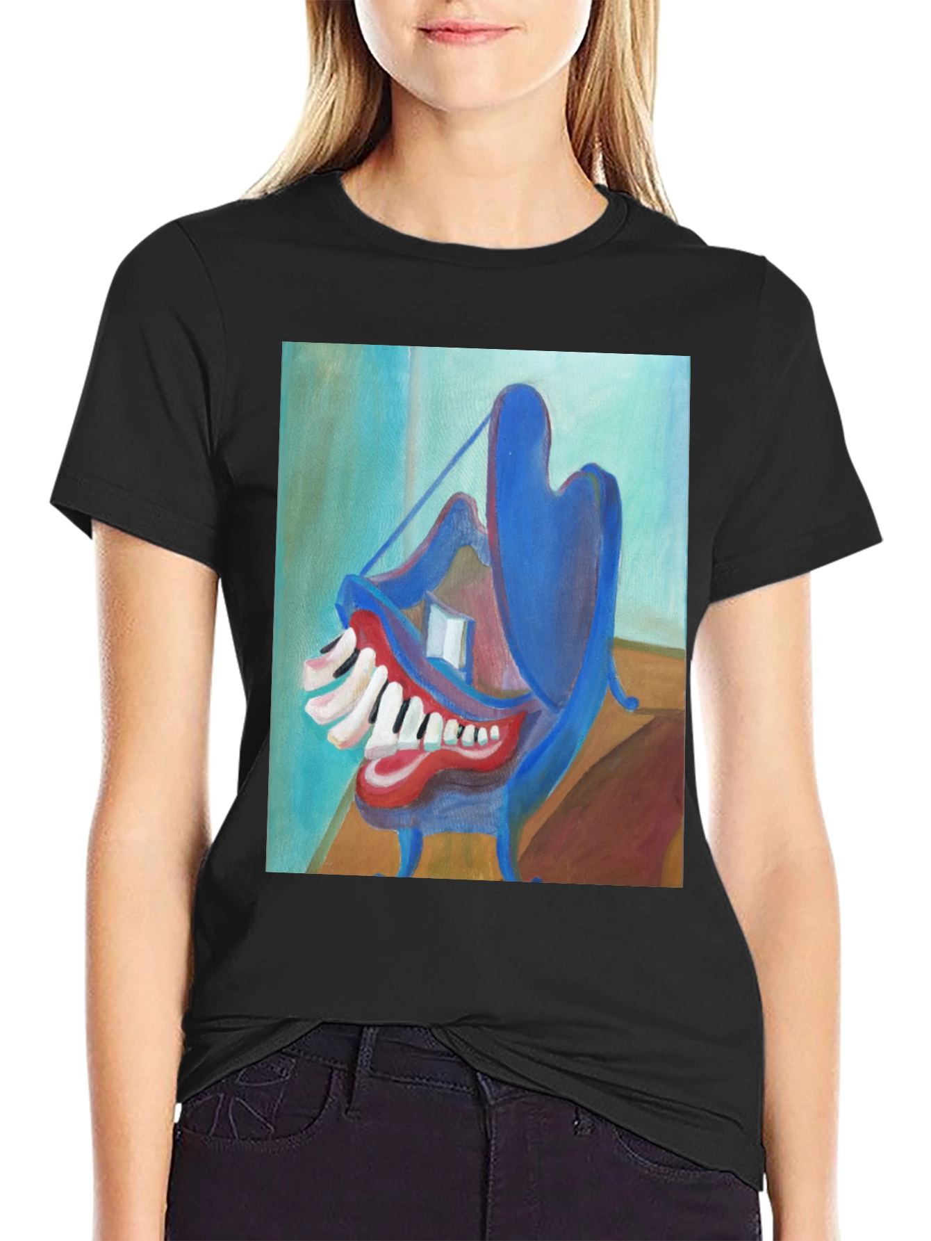 Abstract Teeth Painting on Black T-Shirt
